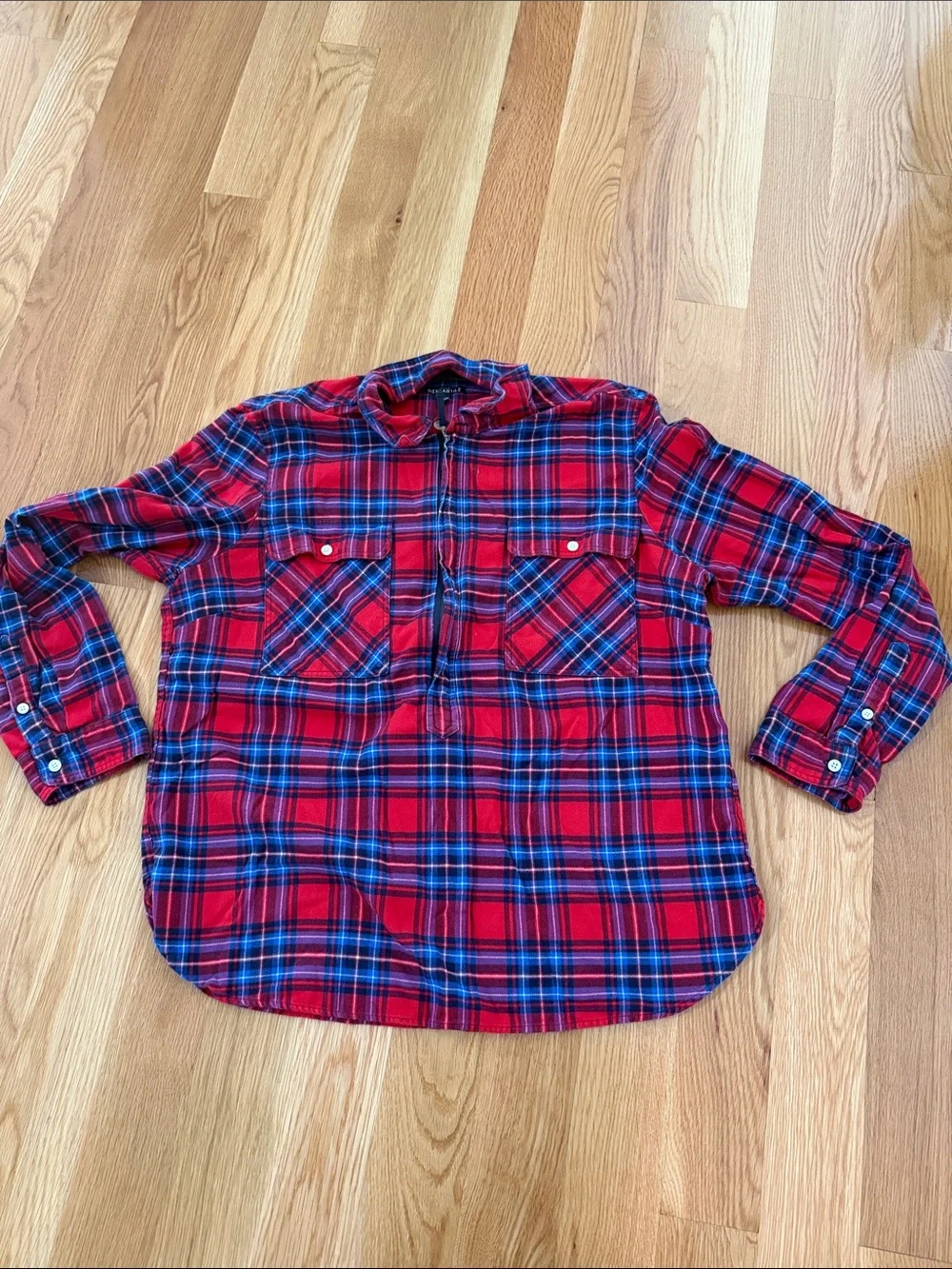 J. Crew | Red and Blue Plaid Zip-Down Shirt | Size L